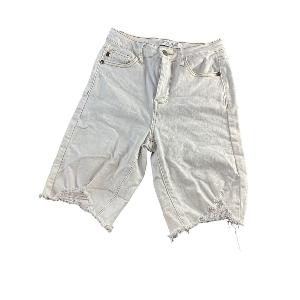 Judy Blue‎ Jean Shorts High Waist Rigid Magic Destroy White Womens Stretch Small